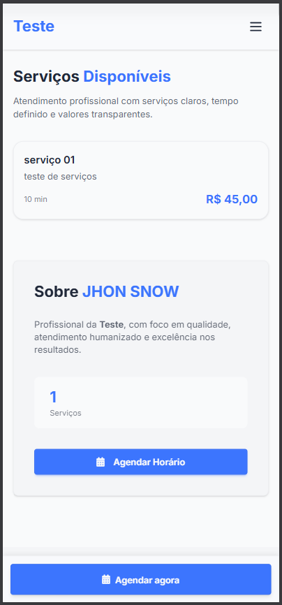 Serviços disponíveis e sobre o profissional